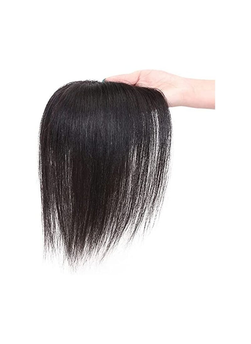 Estelle 100% Human Hair Topper Clip in Hair Toupee for Women Mid Part Straight Wiglets Hairpieces for Mild Hair Loss Volume Cover Gray Hair Nature Black ,Machine Making  - Image 2