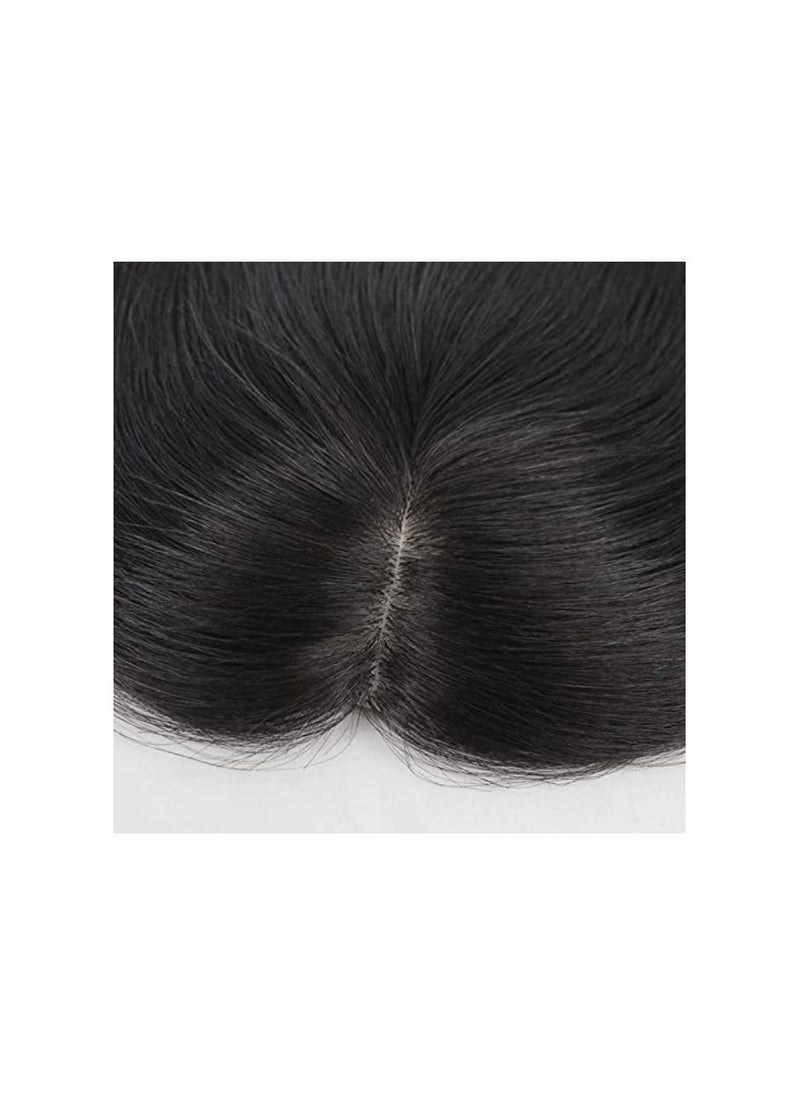 Estelle 100% Human Hair Topper Clip in Hair Toupee for Women Mid Part Straight Wiglets Hairpieces for Mild Hair Loss Volume Cover Gray Hair Nature Black ,Machine Making  - Image 4