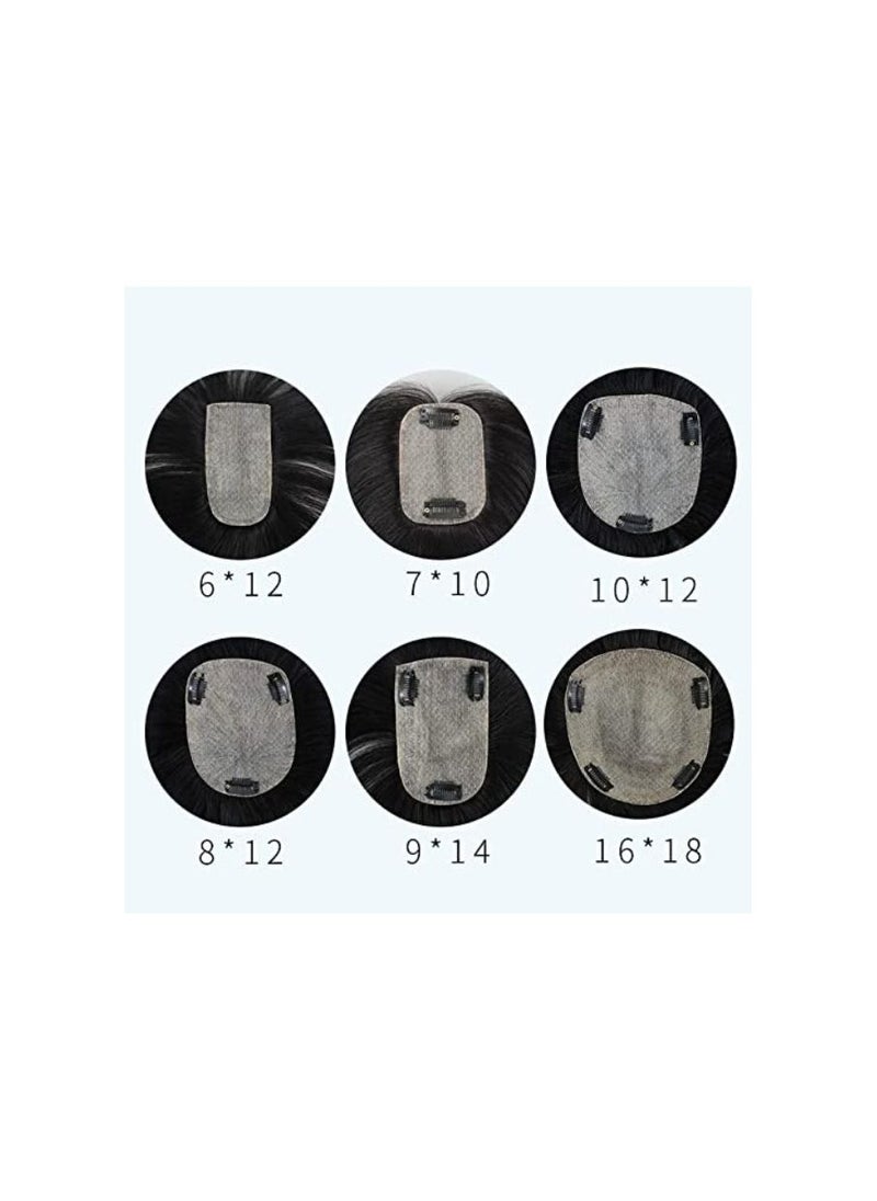 Estelle 100% Human Hair Topper Clip in Hair Toupee for Women Mid Part Straight Wiglets Hairpieces for Mild Hair Loss Volume Cover Gray Hair Nature Black ,Machine Making  - Image 3