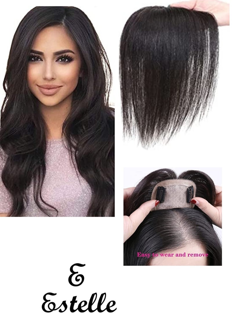 إستيل 100% شعر بشري علوي بمشبك في الشعر المستعار للنساء في منتصف الجزء المستقيم من الشعر المستعار لتساقط الشعر الخفيف، غطاء حجم الشعر الرمادي الطبيعي الأسود، قاعدة صنع الآلة 7 × 10 سم، طول الشعر 30 سم - Image 1