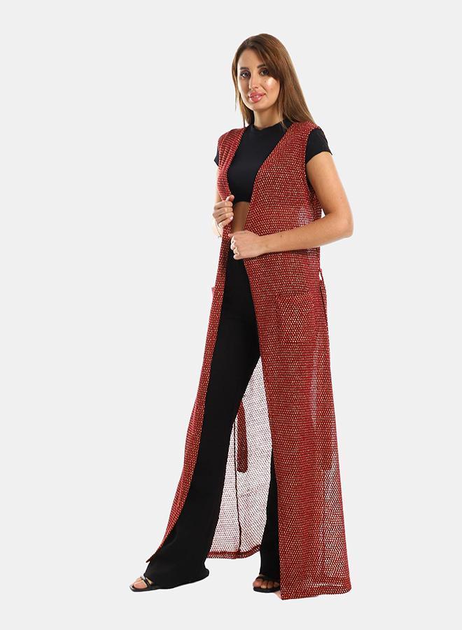 kady Jamila Women Sleeveles Perforated Long Cardigan - Image 3