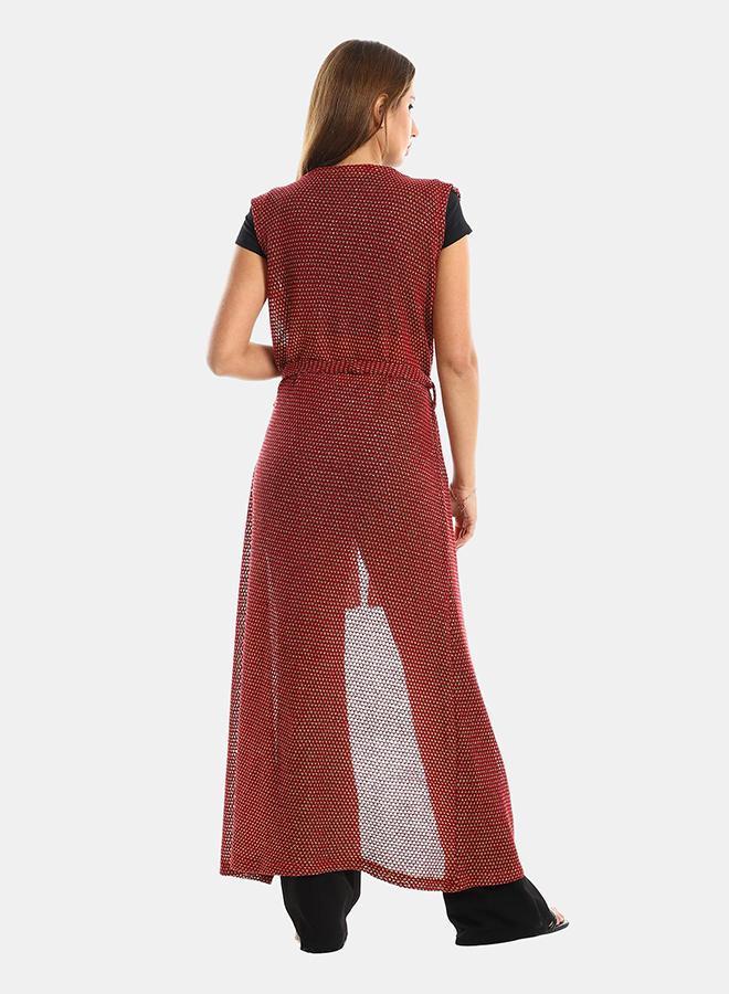 kady Jamila Women Sleeveles Perforated Long Cardigan - Image 4