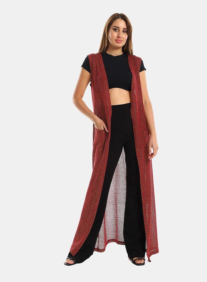 kady Jamila Women Sleeveles Perforated Long Cardigan - Image 2