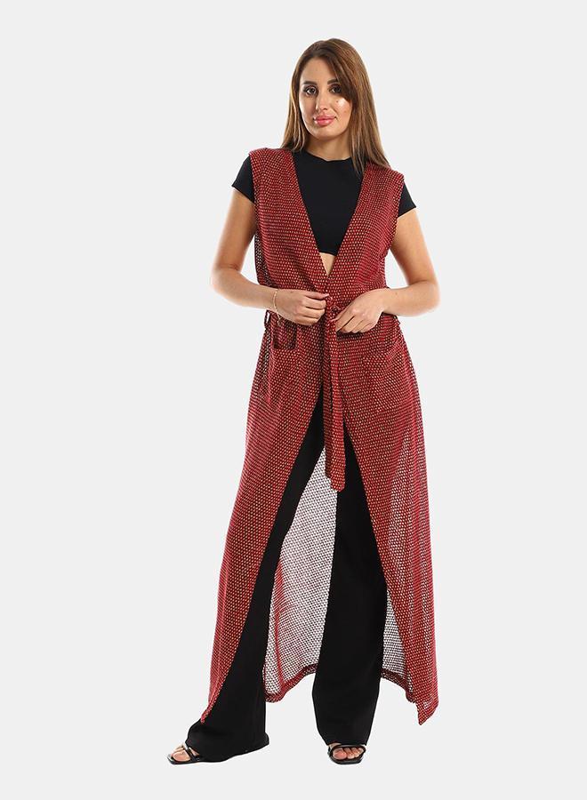 kady Jamila Women Sleeveles Perforated Long Cardigan - Image 1