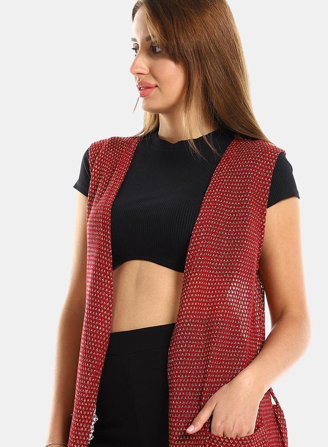 kady Jamila Women Sleeveles Perforated Long Cardigan - Image 5