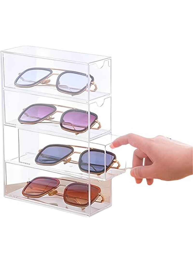 Sunglass Storage Box, Clear Sunglasses Case with 4 Clear Divided Drawers, Stackable Acrylic Display Box Storage Organizer, for Sunglasses Eye-Glass Jewelry Cosmetic Watch Eyeshadow - Image 1
