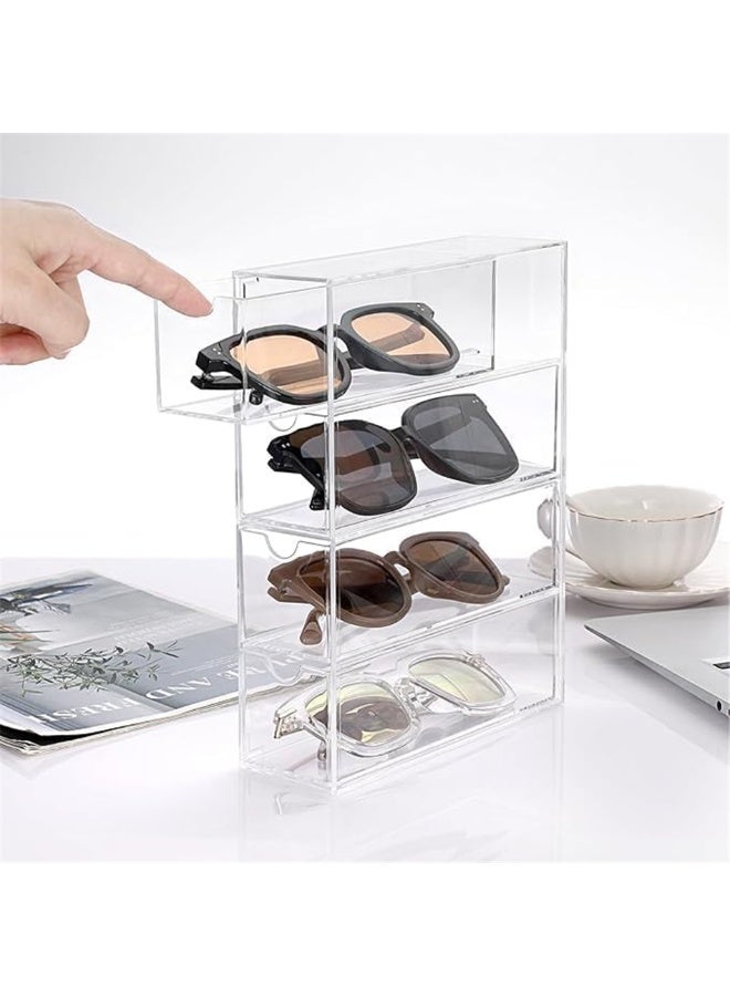 Sunglass Storage Box, Clear Sunglasses Case with 4 Clear Divided Drawers, Stackable Acrylic Display Box Storage Organizer, for Sunglasses Eye-Glass Jewelry Cosmetic Watch Eyeshadow - Image 4