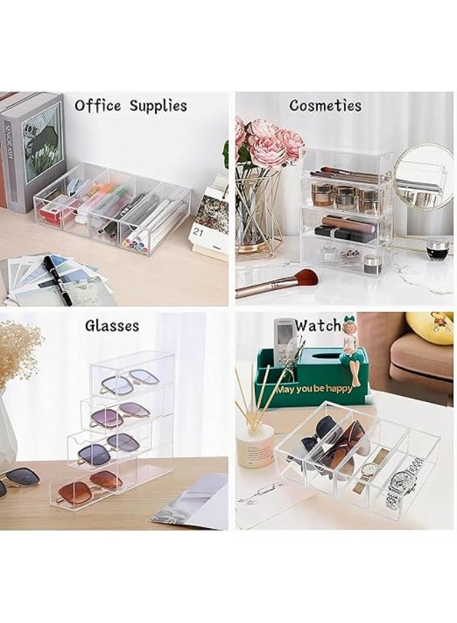 Sunglass Storage Box, Clear Sunglasses Case with 4 Clear Divided Drawers, Stackable Acrylic Display Box Storage Organizer, for Sunglasses Eye-Glass Jewelry Cosmetic Watch Eyeshadow - Image 5