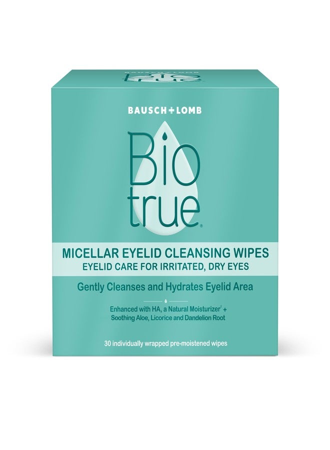 Biotrue Micellar Eyelid Cleansing Wipes, Fragrance-Free Eyelid Care for Dry, Irritated Eyes, Gently Cleanses, Hydrates & Soothes Eyelids, Moisturizing Eye Wipes for Daily Use, 30 Wipes (Pack of 1) - Image 1