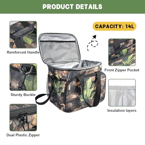 letesult Camo Hunting Tactical Insulated Lunch Bag, 14L Large Camouflage Tactical Lunch Box for Men,Leakproof Lunches Cooler with Mesh Side Pocket &Adjustable Shoulder Strap,Picnic Bag for Adult Camping Travel - Image 3