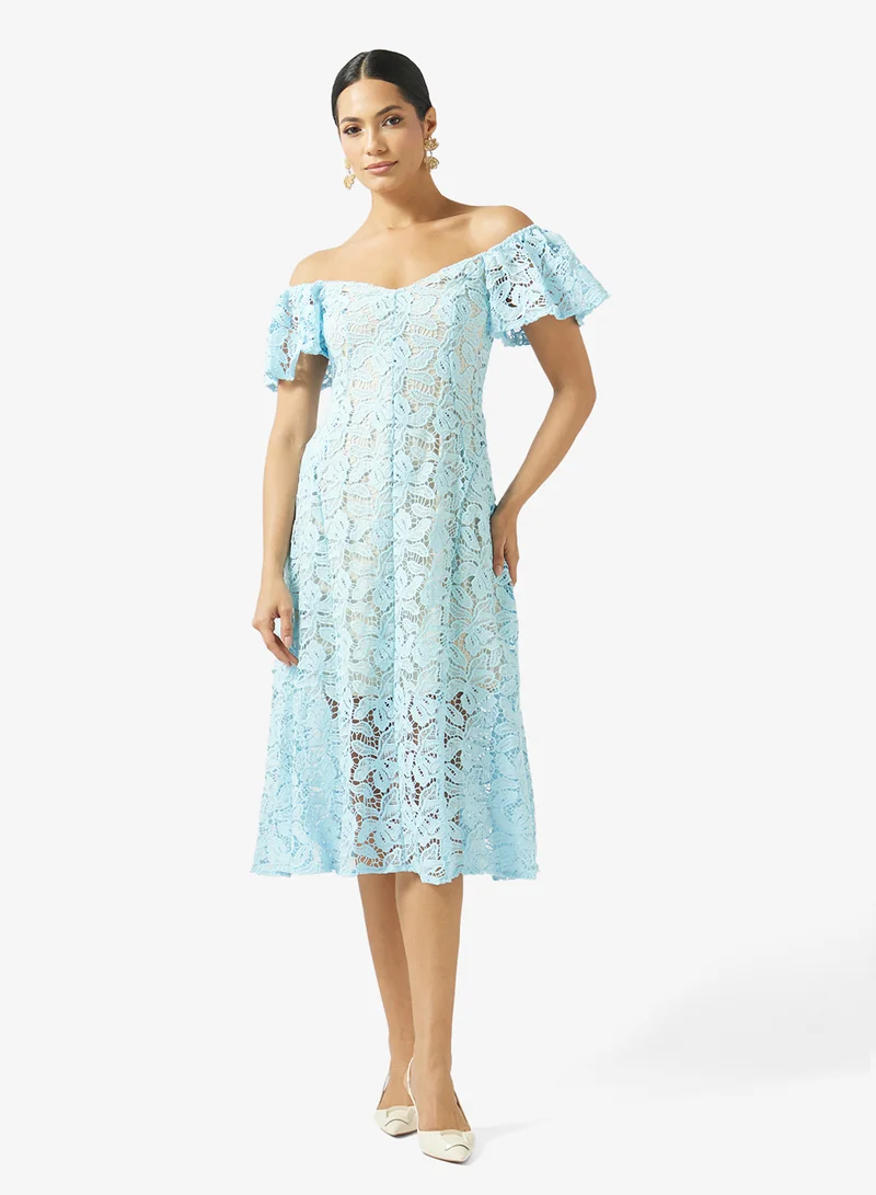 lace ruffle sleeve dress