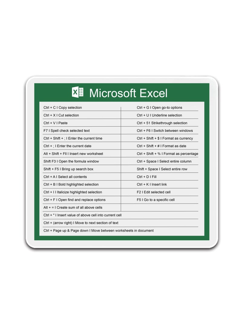 PRINTSHOP4ME - Excel Shortcut Printed Mousepad - Gift for Accountant - Employees - Dad - Coworkers - Colleagues - Friends and Family - Mousepad for Printed Excel Cheat Sheet - Image 1
