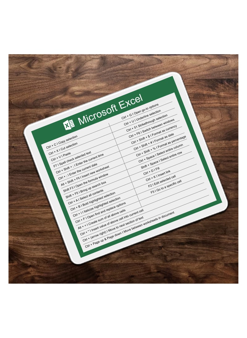 PRINTSHOP4ME - Excel Shortcut Printed Mousepad - Gift for Accountant - Employees - Dad - Coworkers - Colleagues - Friends and Family - Mousepad for Printed Excel Cheat Sheet - Image 1