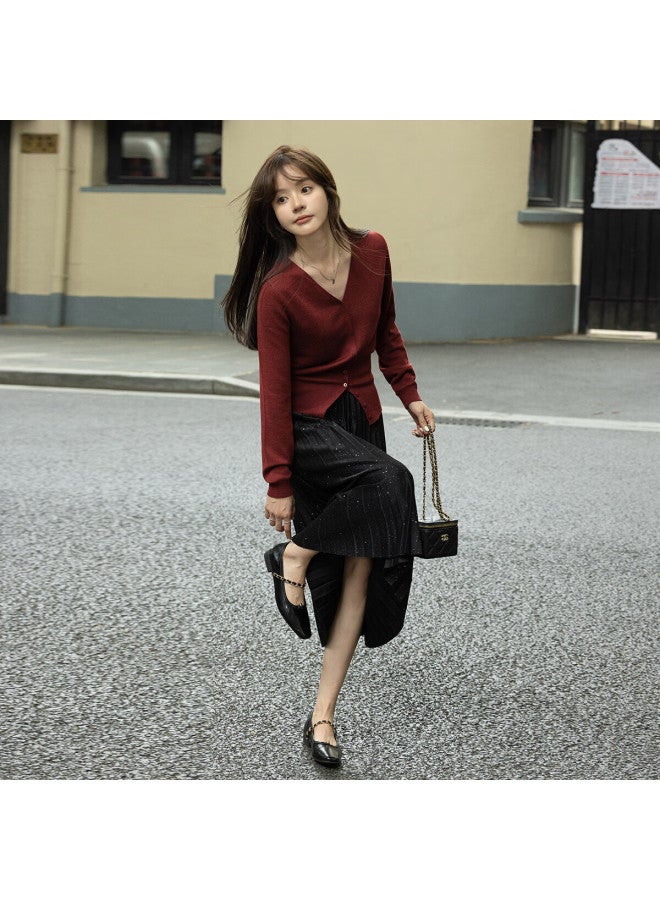 Mt [christmas Miracle Night] Autumn And Winter Gentle V-neck Draping Base Layer Sweater, Skin-friendly Concealing Knit Top For Wome - Image 2