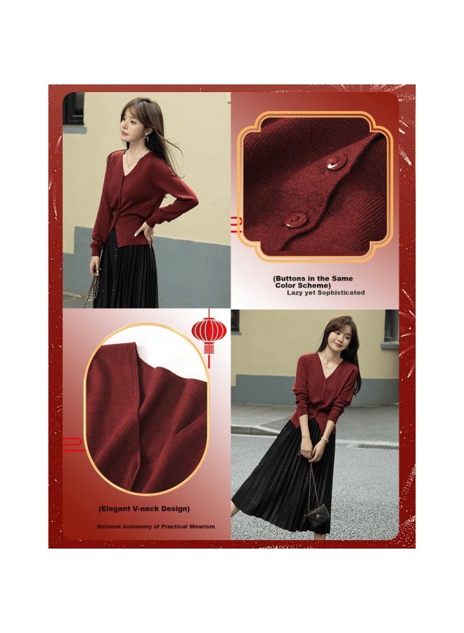 Mt [christmas Miracle Night] Autumn And Winter Gentle V-neck Draping Base Layer Sweater, Skin-friendly Concealing Knit Top For Wome - Image 1