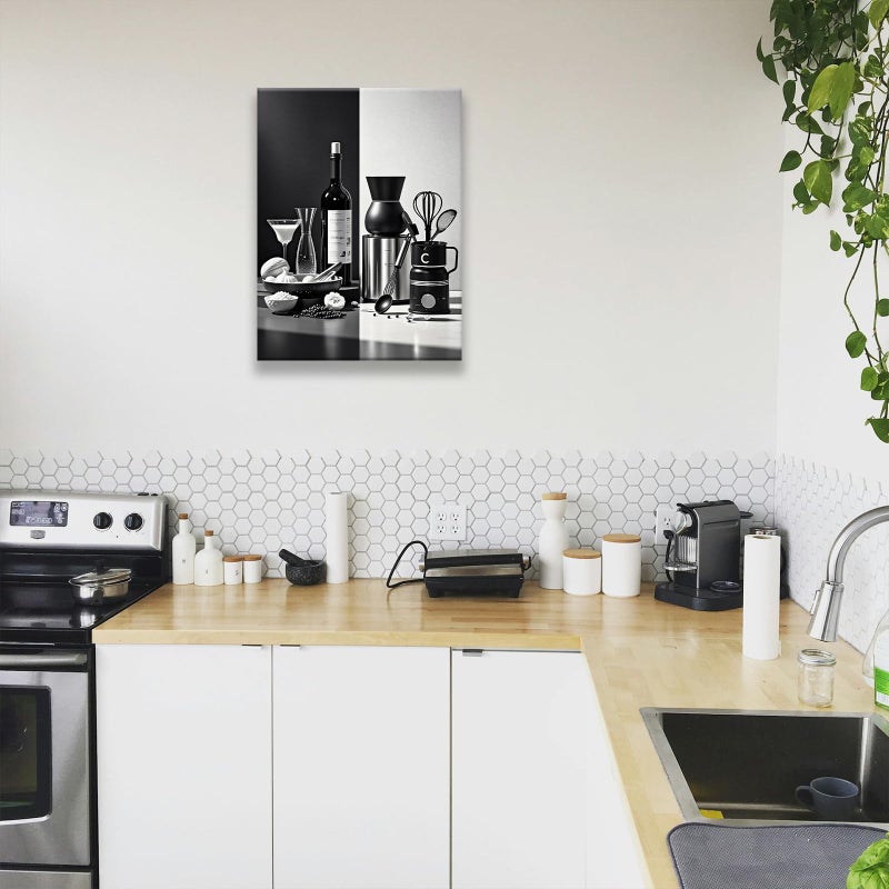 Aphila Black and White Kitchen Canvas Wall Art Dining Room Wall Decor Wine Bottle Seasoning Spoon Kitchen Picture Poster Prints Artwork Painting Dining Room Restaurant Bar Home Decorations 12x16 Inch Framed - Image 3