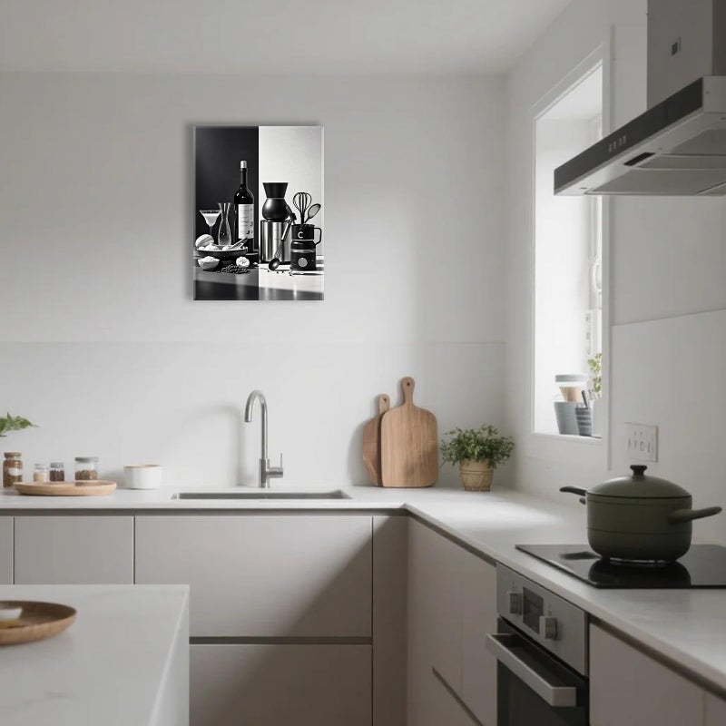 Aphila Black and White Kitchen Canvas Wall Art Dining Room Wall Decor Wine Bottle Seasoning Spoon Kitchen Picture Poster Prints Artwork Painting Dining Room Restaurant Bar Home Decorations 12x16 Inch Framed - Image 4