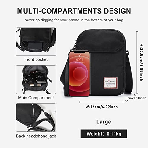 SEAFEW Small Crossbody Bag for Men Women, Sling Messenger Shoulder Backpack Cross body Hobo Satchel Bag, Side Bags Over the Shoulder Fanny Back Pack Purse for Casual Travel Hiking Sport Gym - Black Large - Image 5
