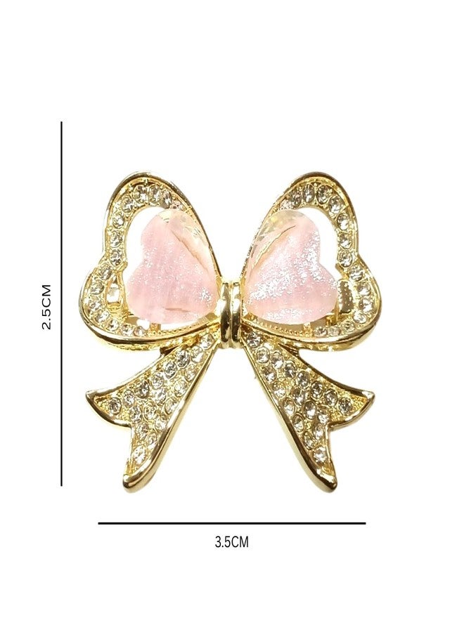 Plenteous بروش فاخر على شكل فيونكة للنساء - مشبك ساري مرصع بأحجار الراين الكريستالية، تصميم قلب أنيق بألوان الباستيل، مجوهرات عصرية للدوباتا والفساتين والسترات الرسمية وملابس الزفاف والحفلات (قطعة واحدة، متعدد الألوان) - Image 2