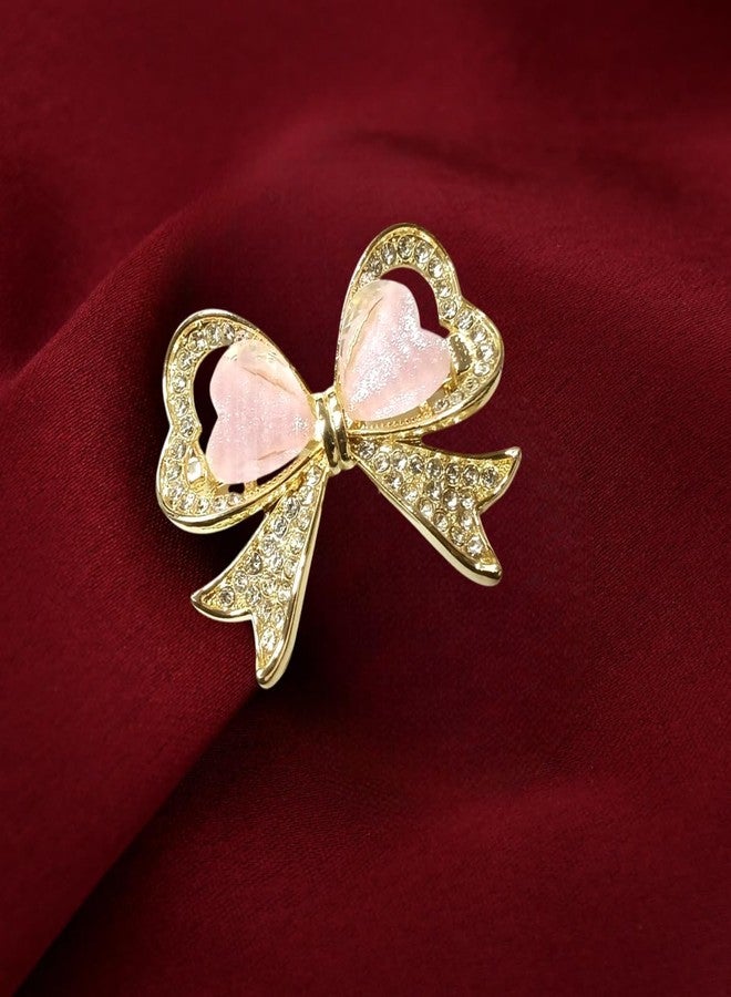 Plenteous بروش فاخر على شكل فيونكة للنساء - مشبك ساري مرصع بأحجار الراين الكريستالية، تصميم قلب أنيق بألوان الباستيل، مجوهرات عصرية للدوباتا والفساتين والسترات الرسمية وملابس الزفاف والحفلات (قطعة واحدة، متعدد الألوان) - Image 4