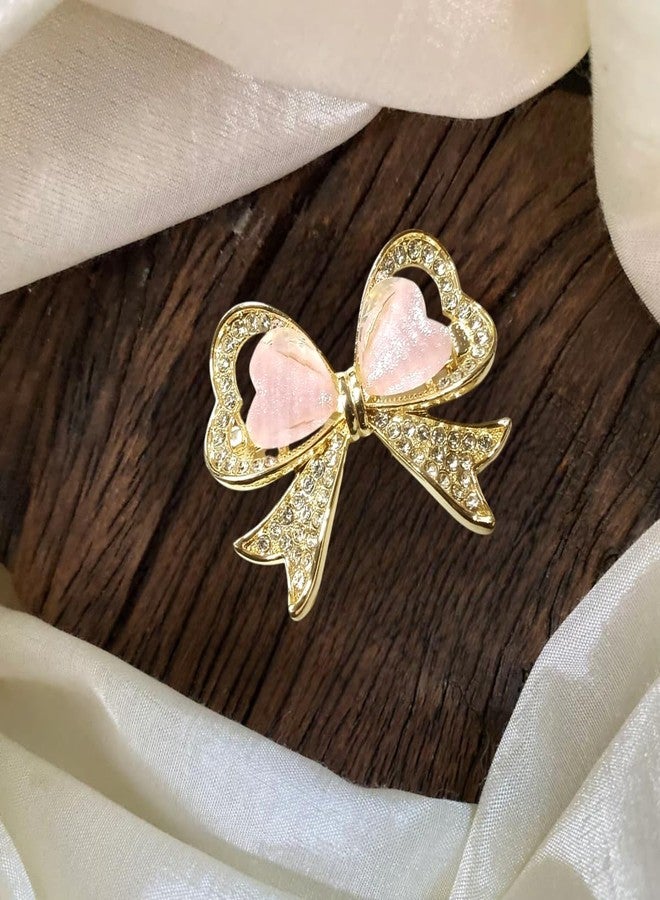 Plenteous بروش فاخر على شكل فيونكة للنساء - مشبك ساري مرصع بأحجار الراين الكريستالية، تصميم قلب أنيق بألوان الباستيل، مجوهرات عصرية للدوباتا والفساتين والسترات الرسمية وملابس الزفاف والحفلات (قطعة واحدة، متعدد الألوان) - Image 5