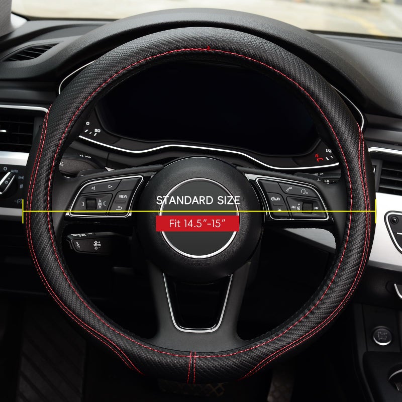 LABBYWAY Microfiber Leather Auto Car Steering Wheel Cover, Universal Fit 15 Inch Anti-Slip Wheel Protector, Black - Image 2