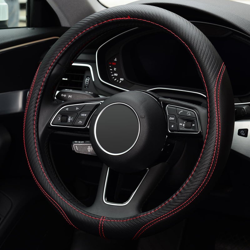 LABBYWAY Microfiber Leather Auto Car Steering Wheel Cover, Universal Fit 15 Inch Anti-Slip Wheel Protector, Black - Image 3