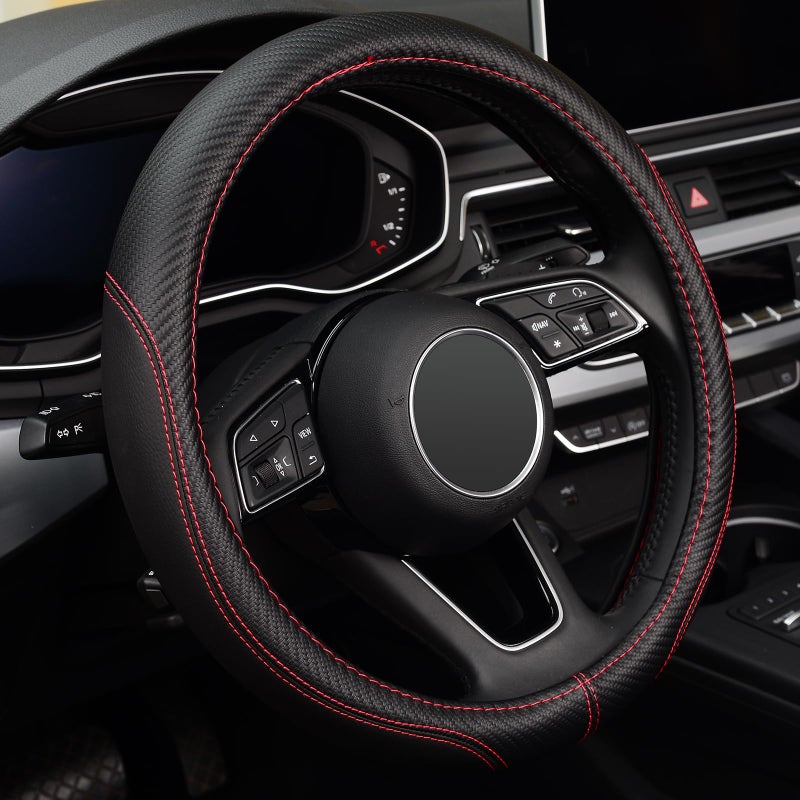 LABBYWAY Microfiber Leather Auto Car Steering Wheel Cover, Universal Fit 15 Inch Anti-Slip Wheel Protector, Black - Image 1