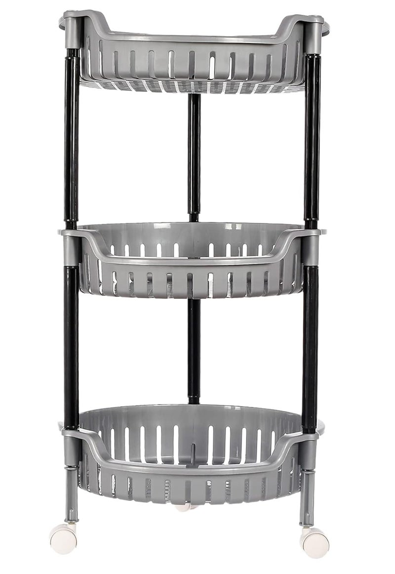 Kuber Industries Multiuses 3 Tier Round Plastic Storage Cart Organizer for Kitchen Laundry Room Bathroom Office with Wheels Grey 46KM0558 - Image 1