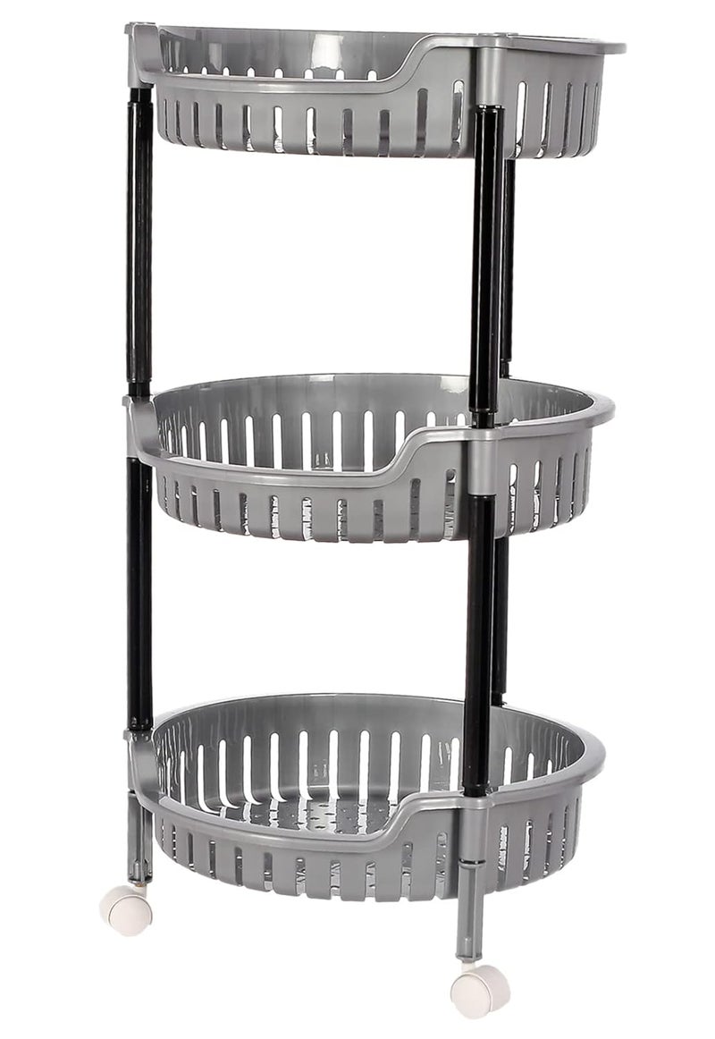 Kuber Industries Multiuses 3 Tier Round Plastic Storage Cart Organizer for Kitchen Laundry Room Bathroom Office with Wheels Grey 46KM0558 - Image 3