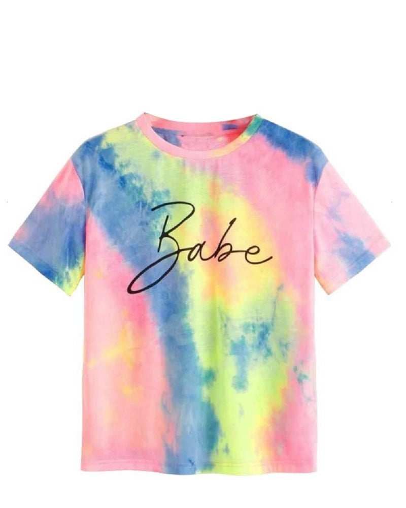 JUNEBERRY® Cotton Blend Tie-Dye Round Neck Half Sleeve Regular Fit Printed T-Shirt for Women & Girls Multicolour - Image 1
