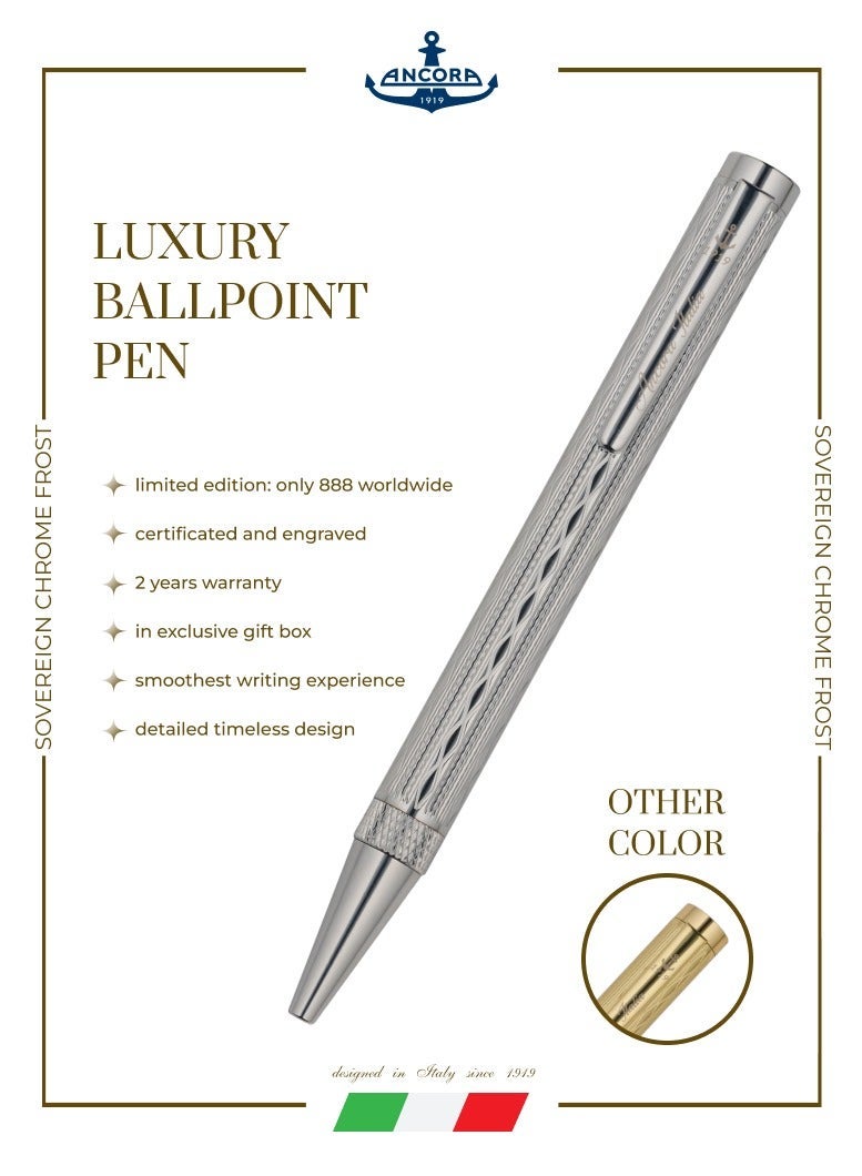 أنكورا قلم سوفرين كروم ١٩١٩ إصدار محدود ٨٨٨ – قابل لإعادة التعبئة – حواف مطلية بالذهب الأبيض – قلم فاخر محفور – هدية للرجال والنساء – حبر أزرق - Image 3