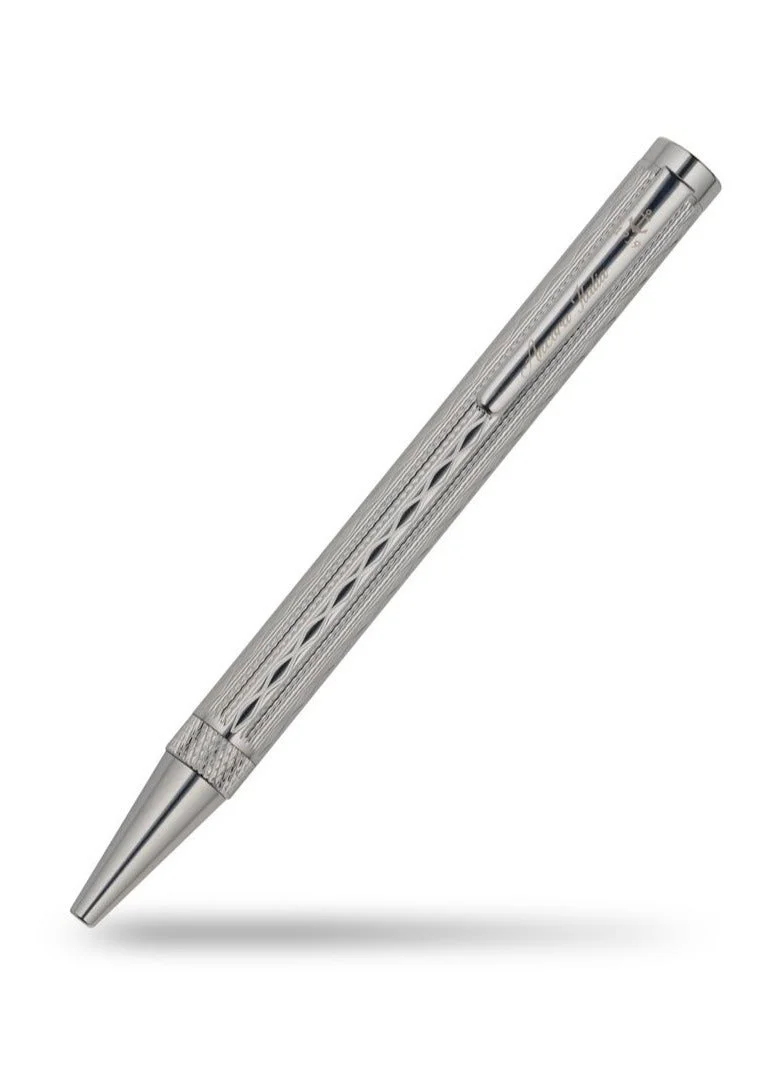 Ancora 1919 Sovereign Chrome Limited 888 Edition Refillable Ballpoint Pen - White Gold Trim - Engraved Luxury Pen - Gift for Men & Women - Blue Ink