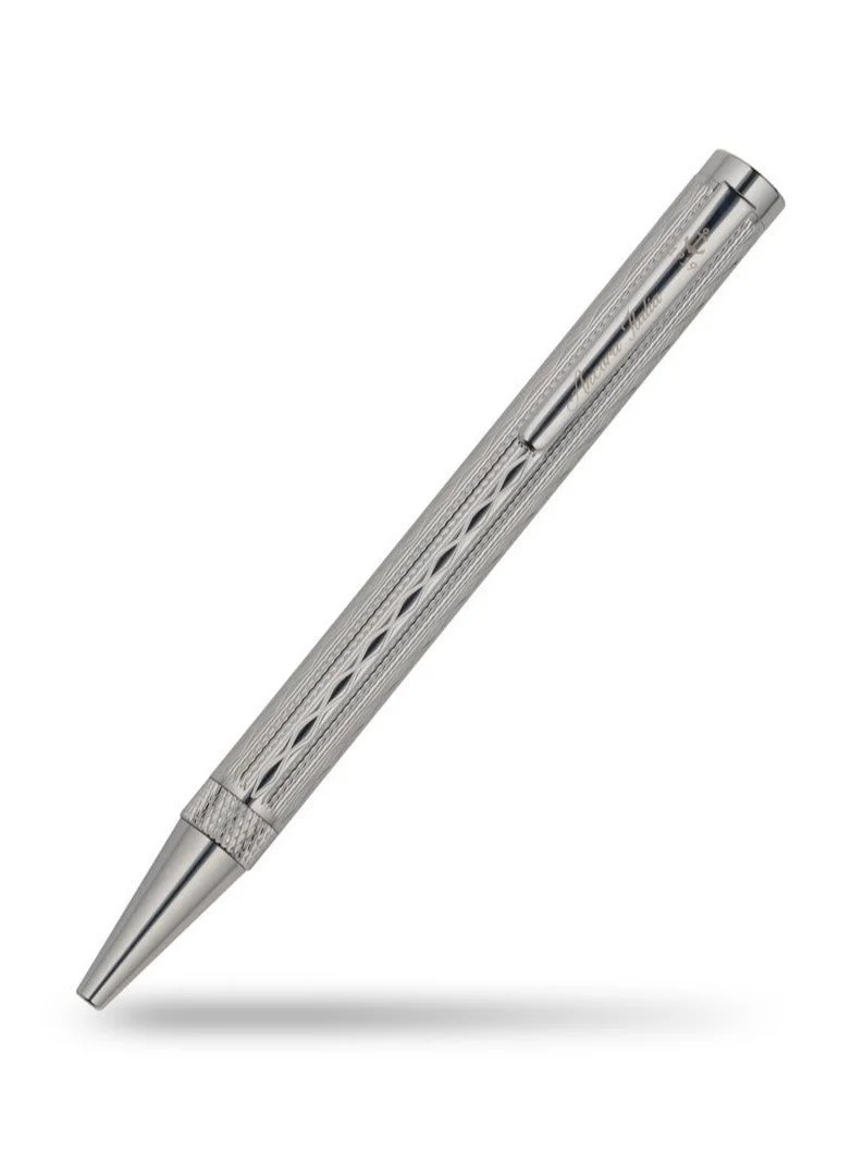 Ancora 1919 Sovereign Chrome Limited 888 Edition Refillable Ballpoint Pen - White Gold Trim - Engraved Luxury Pen - Gift for Men & Women - Blue Ink