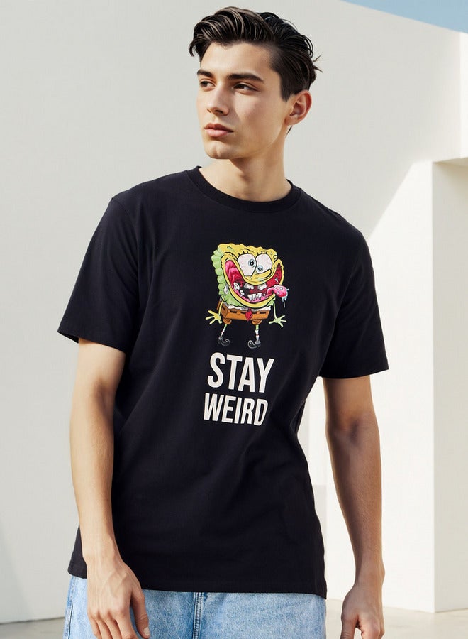 SP Characters Spongebob Print Regular Fit T-Shirt - Image 1