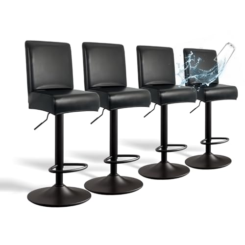 WUSOUPU PU Leather Bar Stool Covers with Backs 4 Pack Stretch Waterproof Bar Stool Chair Covers Washable Comfortable Barstool Covers Slipcovers with Back for PubCounterDining Room Decoration Black - Image 1