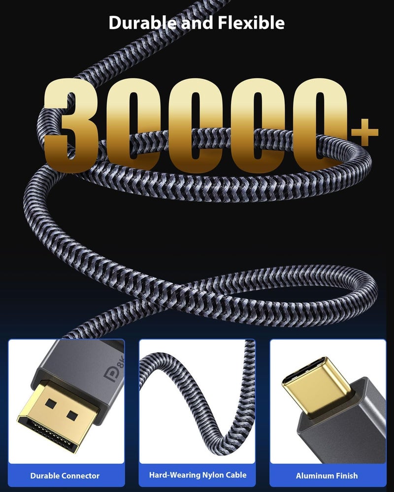 Maxonar USB C to DisplayPort Cable 8K@60Hz 4K@60Hz/144Hz/120Hz 5K@60Hz 2K@240Hz Thunderbolt 3 to DisplayPort Cable HBR3 DP 1.4 Adapter for MacBook Pro, Mac mini, Dell XPS 1M/3.3Ft VESA Certified - Image 4
