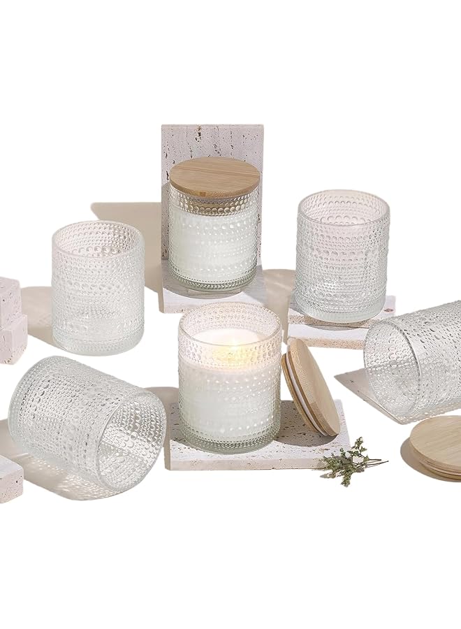 The Bros 6 عبوات زجاجية شفافة لصنع الشموع - 8 أونصات/220 مل عبوات زجاجية فارغة لصنع الشموع مع أغطية من الخيزران، مستلزمات صنع الشموع، حاويات الشموع للديكور المنزلي، حفلات الزفاف، تزيين طاولات الحفلات - Image 1