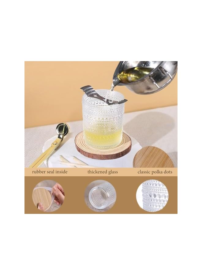 The Bros 6 عبوات زجاجية شفافة لصنع الشموع - 8 أونصات/220 مل عبوات زجاجية فارغة لصنع الشموع مع أغطية من الخيزران، مستلزمات صنع الشموع، حاويات الشموع للديكور المنزلي، حفلات الزفاف، تزيين طاولات الحفلات - Image 2