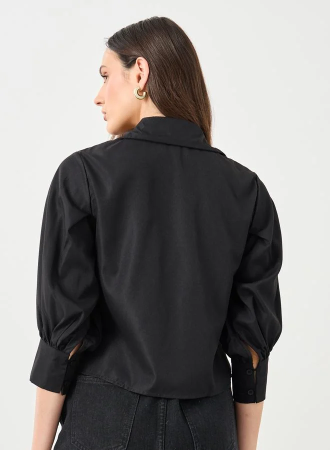 Styli Styli Women Black Collared Shirt with Pintuck Detail