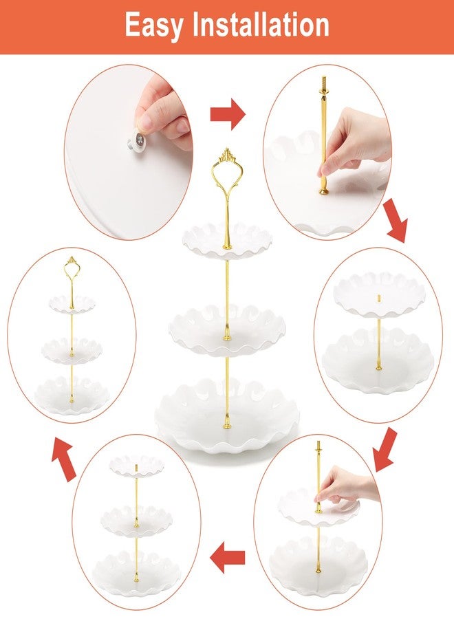 Coitak 3 Tier Cupcake Stand, Plastic Tiered Serving Stand, Dessert Tower Tray for Tea Party, Baby Shower and Wedding (Wavy-Metal Rod) - Image 5