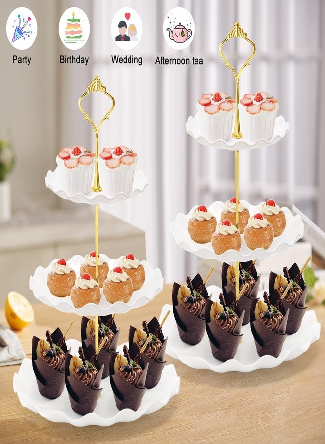 Coitak 3 Tier Cupcake Stand, Plastic Tiered Serving Stand, Dessert Tower Tray for Tea Party, Baby Shower and Wedding (Wavy-Metal Rod) - Image 2