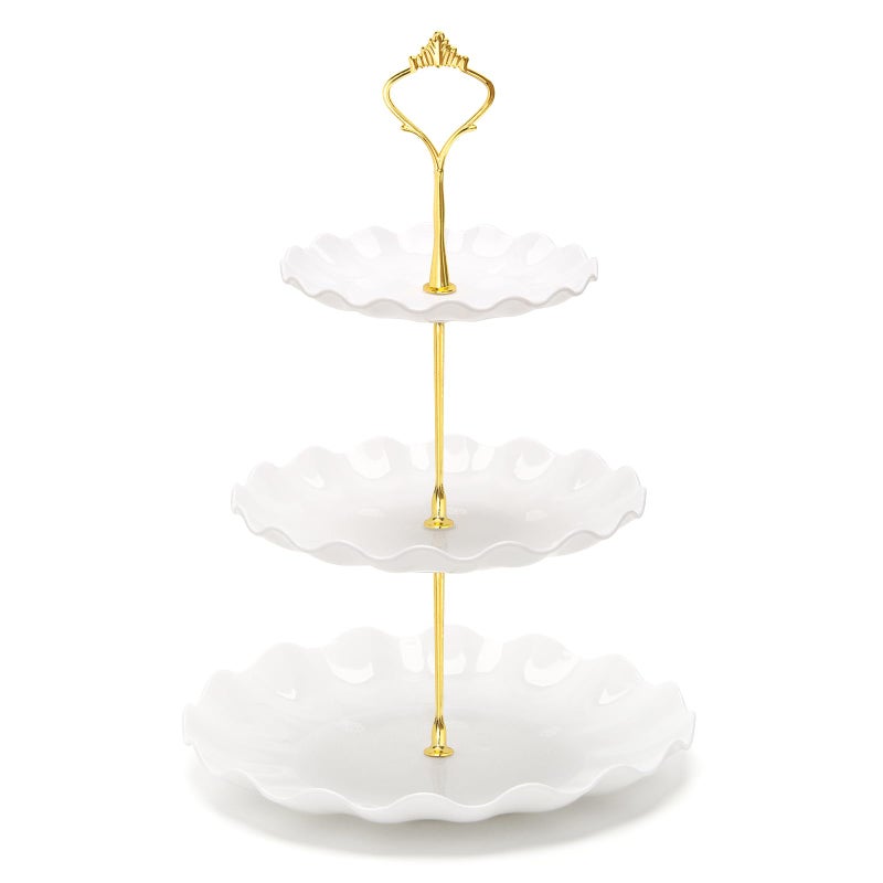 Coitak 3 Tier Cupcake Stand, Plastic Tiered Serving Stand, Dessert Tower Tray for Tea Party, Baby Shower and Wedding (Wavy-Metal Rod) - Image 1
