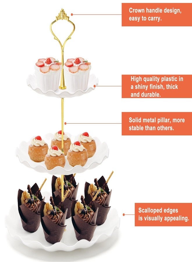 Coitak 3 Tier Cupcake Stand, Plastic Tiered Serving Stand, Dessert Tower Tray for Tea Party, Baby Shower and Wedding (Wavy-Metal Rod) - Image 4