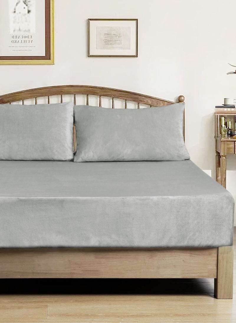 Master Home Textile Velvet Fitted Sheet Set, Queen Size - 3PCS,Fits 160 x 200 cm Bed, Soft & Cozy - Image 1