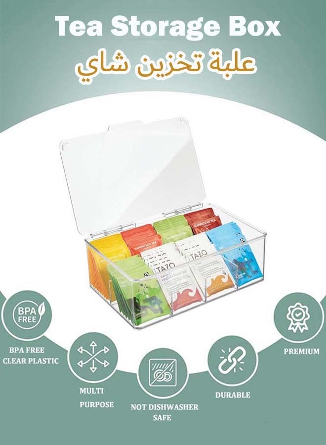 YIM-VIBEHAUS 1Pack Tea Box Tea Bag Organizer, Stackable Tea Bag Storage Organizer with Clear Lid, Tea bag Holder for Counter tops, Kitchen Cabinets, Pantry (Clear) - Image 2