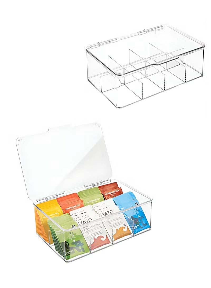 YIM-VIBEHAUS 1Pack Tea Box Tea Bag Organizer, Stackable Tea Bag Storage Organizer with Clear Lid, Tea bag Holder for Counter tops, Kitchen Cabinets, Pantry (Clear) - Image 1