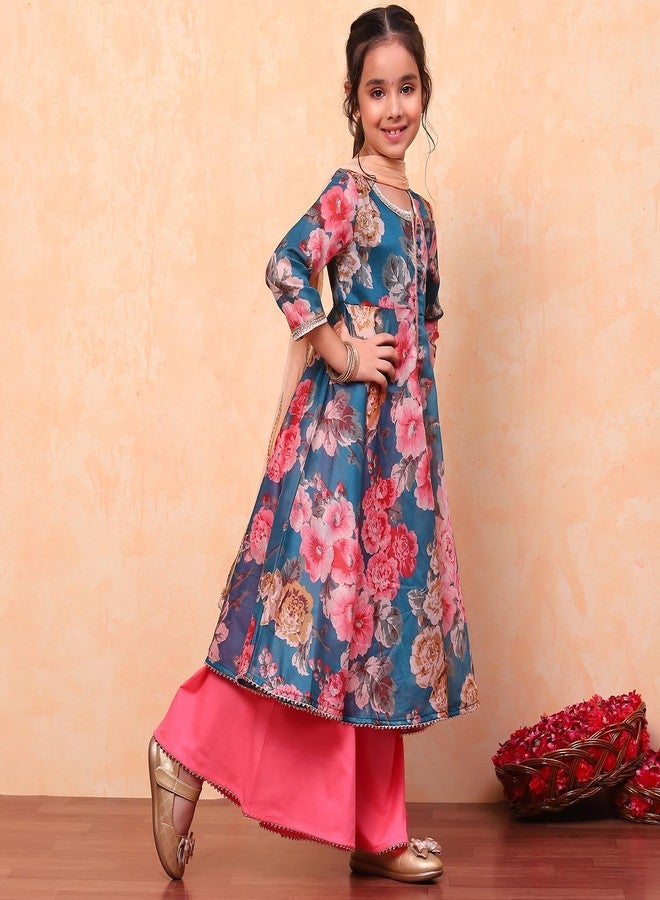 Biba Girl's Cotton Salwar Suit Sets (KW4839EAW24TEAL_Teal_3) - Image 3