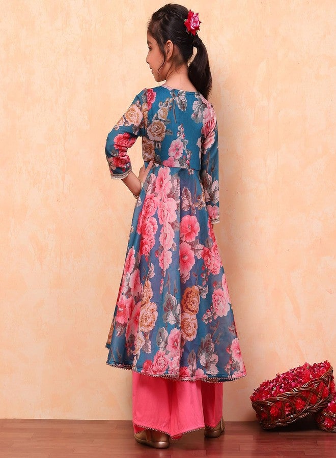 Biba Girl's Cotton Salwar Suit Sets (KW4839EAW24TEAL_Teal_3) - Image 4