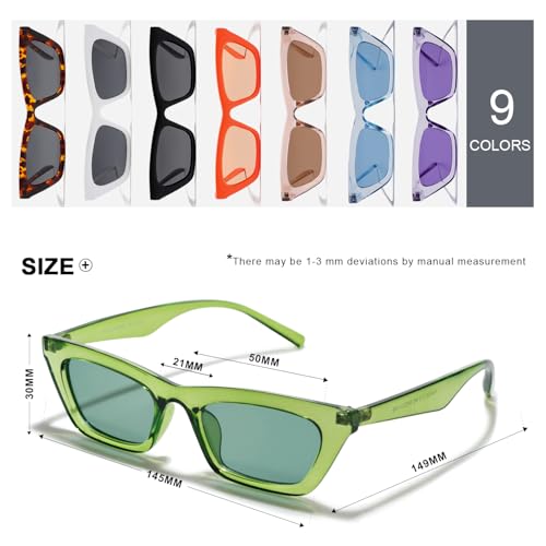 VANLINKER Small Trendy Skinny Cat Eye Sunglasses Women Colorful Y2k Party Shade Green Tinted Lens - Image 5